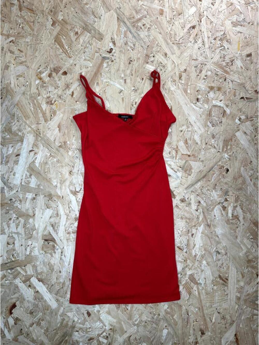 Ambiance Red Bodycon Dress Womens Medium Sleeveless V-Neck Ruched Mini Dress
